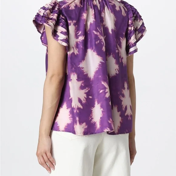 Ulla Johnson Tie-Dye Ruffle Sleeve Top - Picture 4 of 11